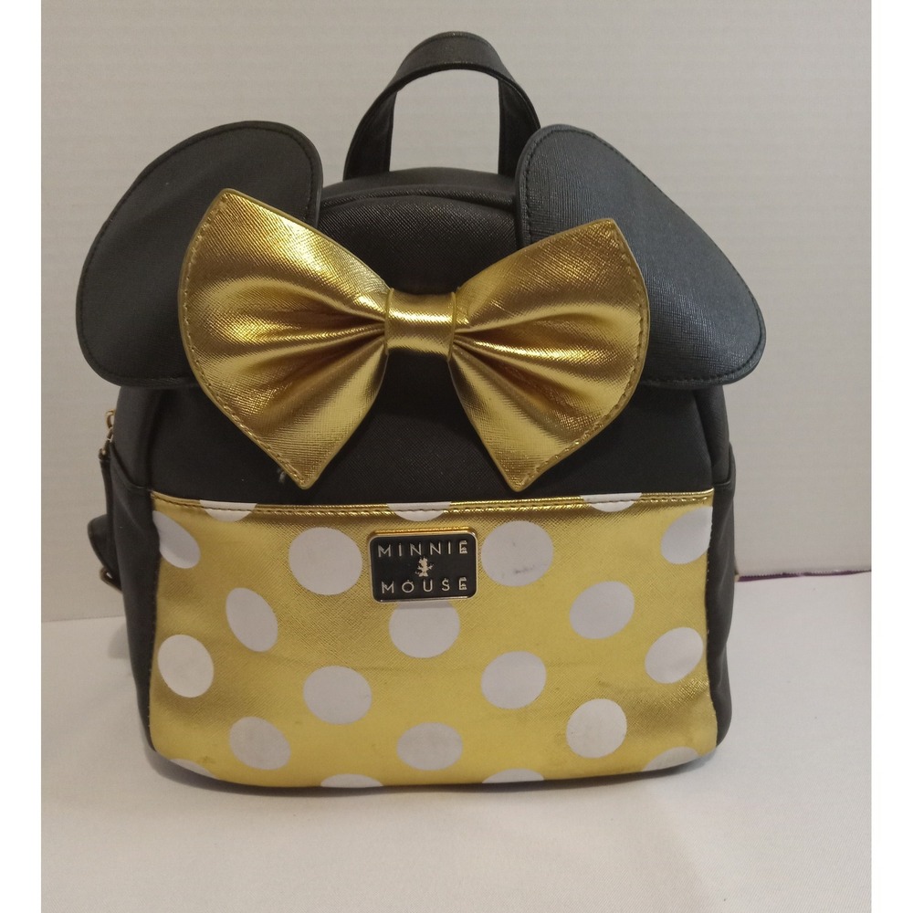 Minnie Mouse Mini Backpack Gold Bow Polka Dot Ears Cosplay Cute